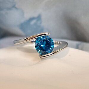 Caribbean Blue Solitaire Cubic Zirconia Ring